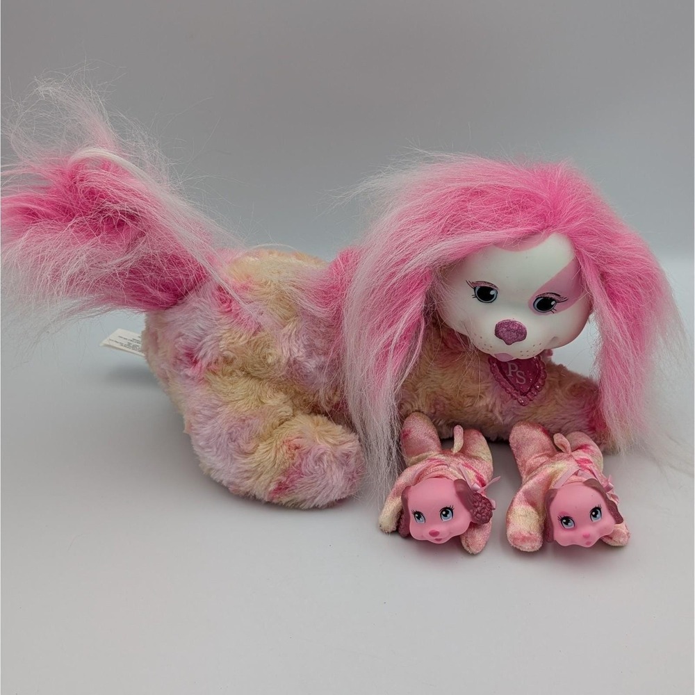 Puppy Surprise Pink Tan Marbled Dog Plush with Two Baby Puppies Just Play Toy